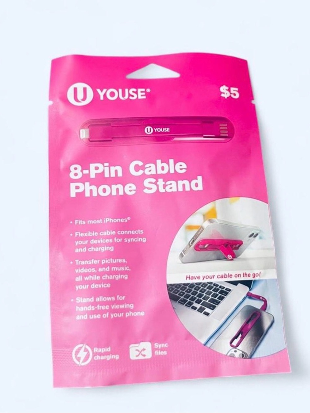 8-Pin Cable Phone Stand – Pink